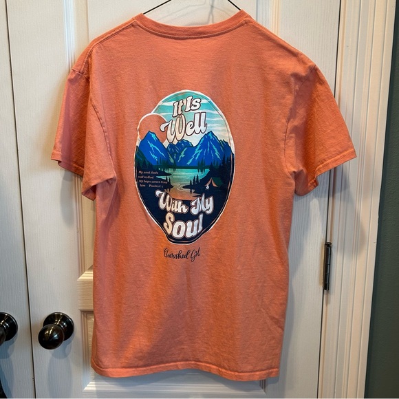 Cherished Girl Tops - Women’s Graphic T-Shirt “It Is Well With My Soul” Coral Size Medium NO Size Tag
